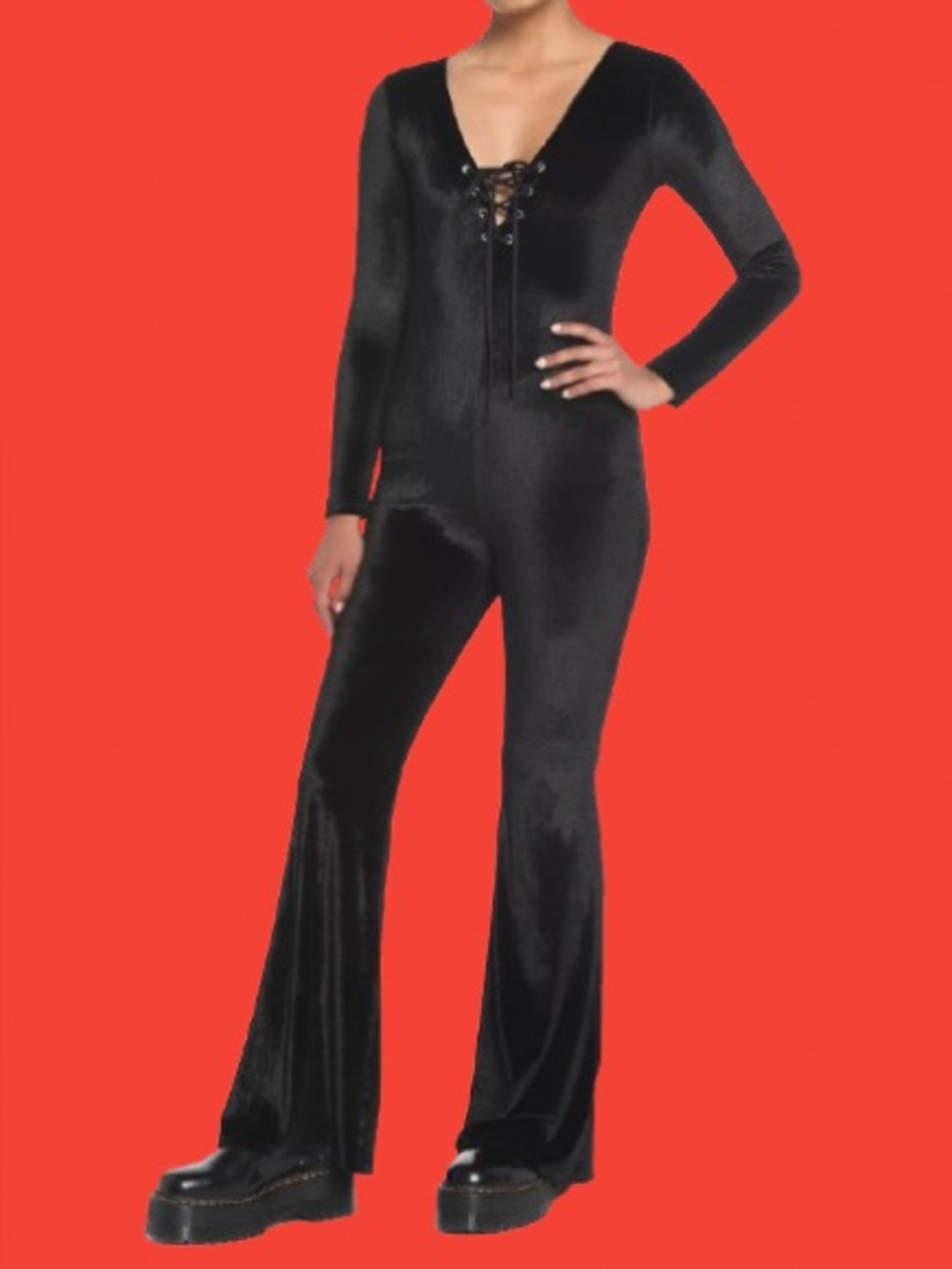 Hot topic Women’s Black Velvet Lace-Up Jumpsuit